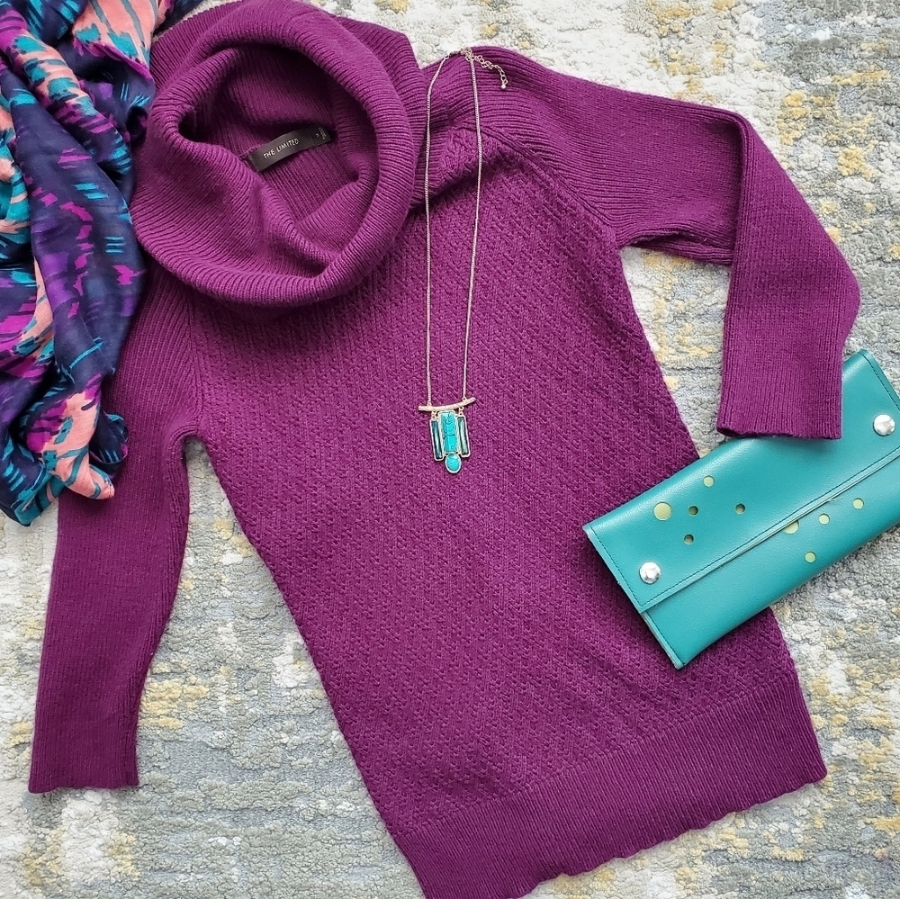 The Limited Magenta Cowl Neck Sweater